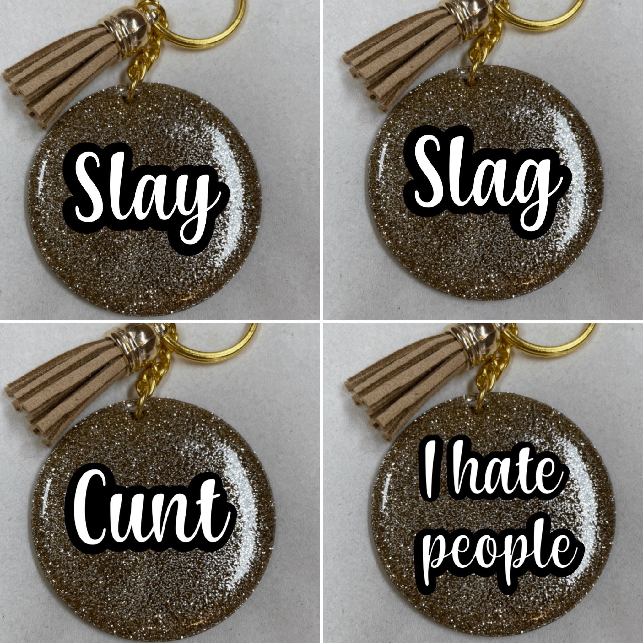 Rude funny keyrings glitter and customisable Etsy