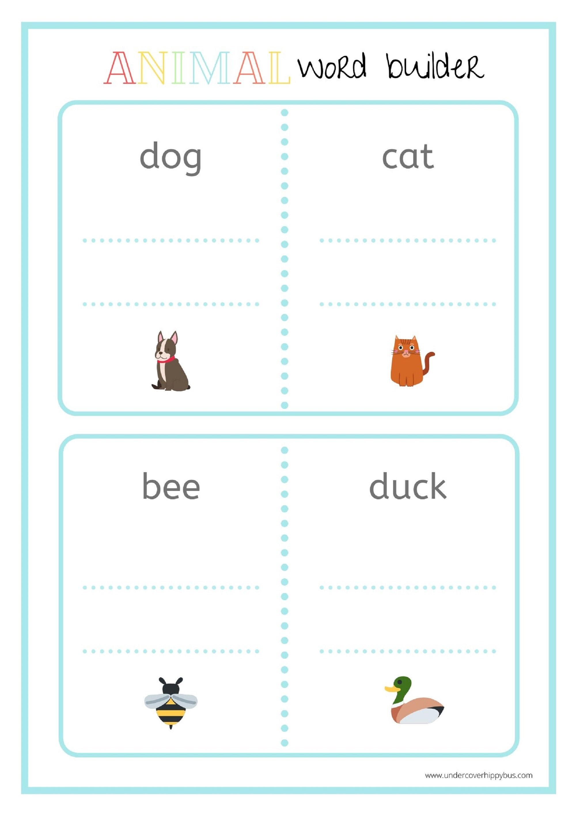 Animal Word Builder Card Set Worksheet Nature Learning | Etsy