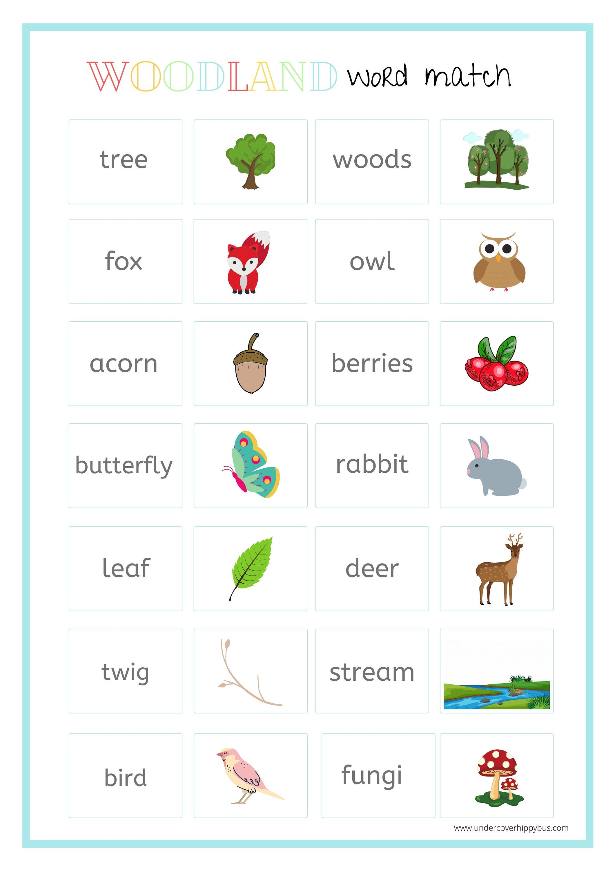 Woodland Word Match Game Pairs Literacy Early Reading Etsy