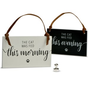 Cat Feed Reminder - Wooden Cat Feeding Schedule - Feed Cat Magnet Sign - AM/PM to Replace Cat Feeding Chart