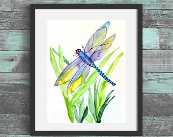Watercolor Dragonfly Art Print: Colorful Insect Illustration