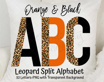 Halloween - Orange and Black - Leopard Split Alphabet Bundle - PNG - Sublimation or Print - Digital Download - Design Elements