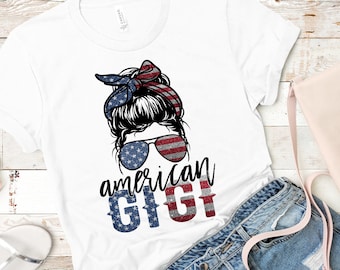 American Gigi Messy Bun - Glitter - PNG - Sublimation - Digital Download - July 4th - USA - Memorial Day - Mommy and Me
