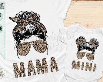 Mama and Mini Messy Bun Bundle - Leopard - PNG - Sublimation - Digital Download - Mommy and Me