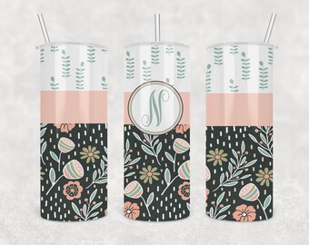 Boho Floral Monogram 3 - 20 oz Skinny Tumbler Template - PNG - Sublimation  - Background