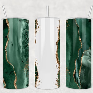 20 Unzen Skinny Tumbler Vorlage - Achat Smaragdgrün und Gold Glitter - PNG - Sublimation Design Digitaler Download