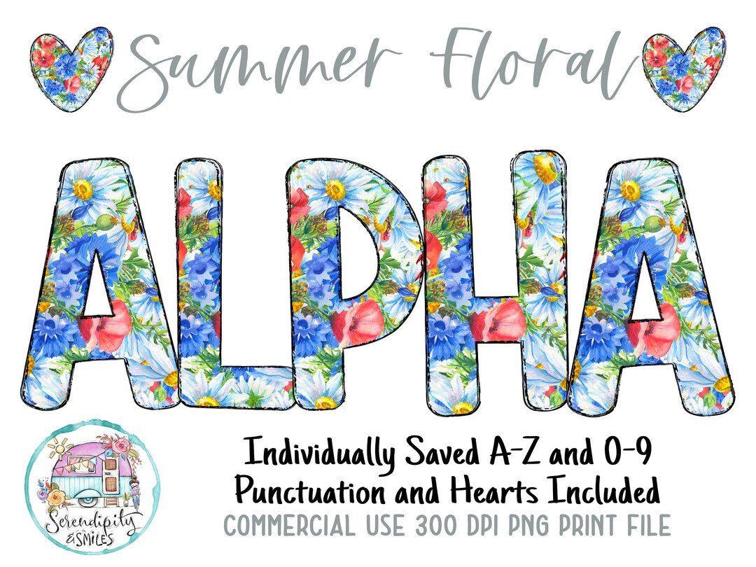 Summer Floral Doodle Alphabet 9 - Flowers PNG Letters and Numbers ...
