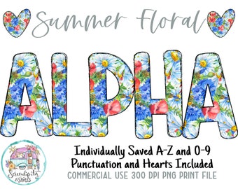 Summer Floral Doodle Alphabet 9 - Flowers PNG Letters and Numbers - Floral Sublimation Design - Hand Drawn Letters PNG - Commercial Use