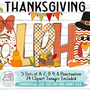 Thanksgiving Fall Doodle Alphabet - Number - Punctuation - Clipart Bundle - PNG - Sublimation or Print - Digital Design Elements