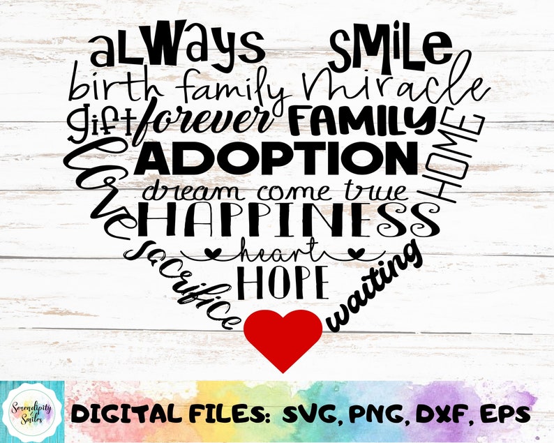 Adoption Words Heart svg png dfx eps Files for Cutting | Etsy