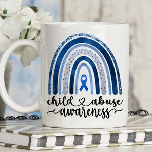 Child Abuse Awareness Boho Rainbow Blue Ribbon PNG Sublimation Watercolor Waterslide Clipart Social Worker Foster Parent image 3