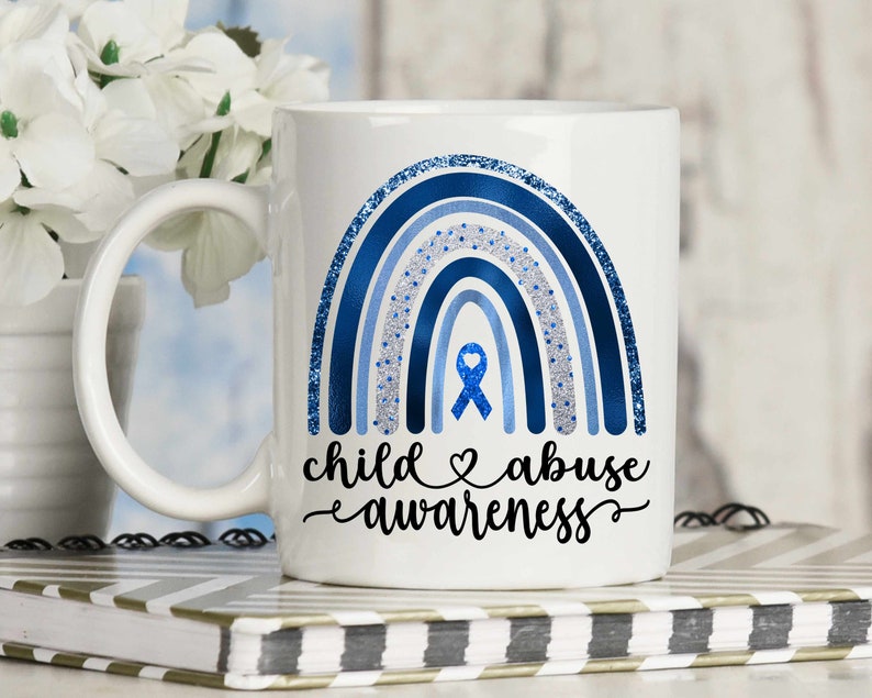 Child Abuse Awareness Boho Rainbow Blue Ribbon PNG Sublimation Watercolor Waterslide Clipart Social Worker Foster Parent image 3