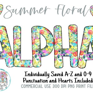Summer Floral Doodle Alphabet 5 - Flowers PNG Letters and Numbers - Floral Sublimation Design - Hand Drawn Letters PNG - Commercial Use