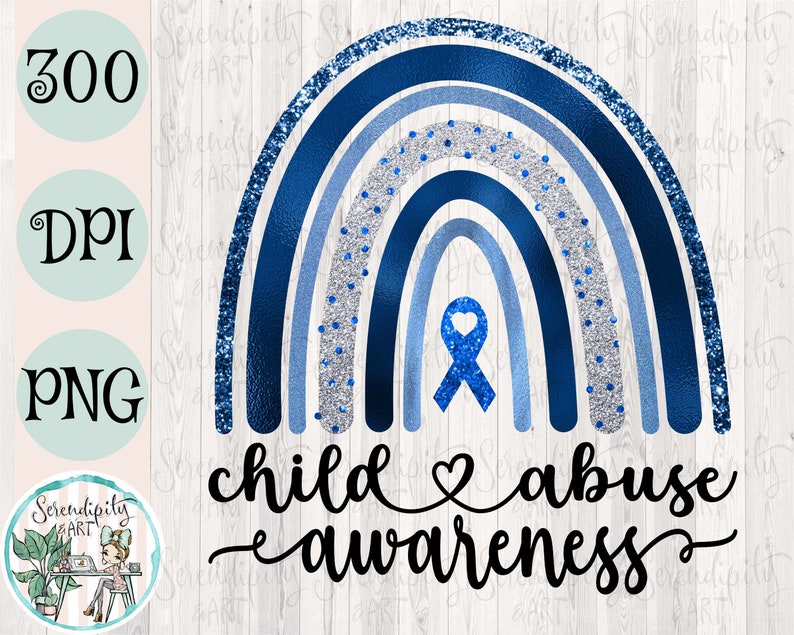 Child Abuse Awareness Boho Rainbow Blue Ribbon PNG Sublimation Watercolor Waterslide Clipart Social Worker Foster Parent image 1