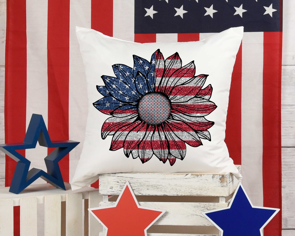 Glitter Stars and Stripes Sunflower PNG Sublimation Etsy