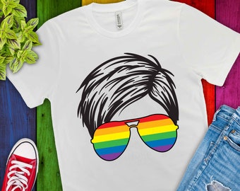 Rainbow Short Hair Side Part with Sunglasses - svg, png, dfx, eps Files for Cutting Machines Cameo Cricut - LGBTQ - Ally - Pride
