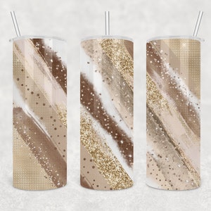 20 oz Skinny Tumbler Template - Spiced Latte Gold Milky Way Glitter - PNG - Sublimation  - Background - Mockup Included
