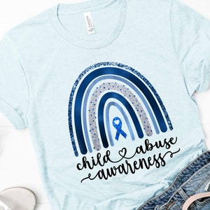 Child Abuse Awareness Boho Rainbow Blue Ribbon PNG Sublimation Watercolor Waterslide Clipart Social Worker Foster Parent image 2