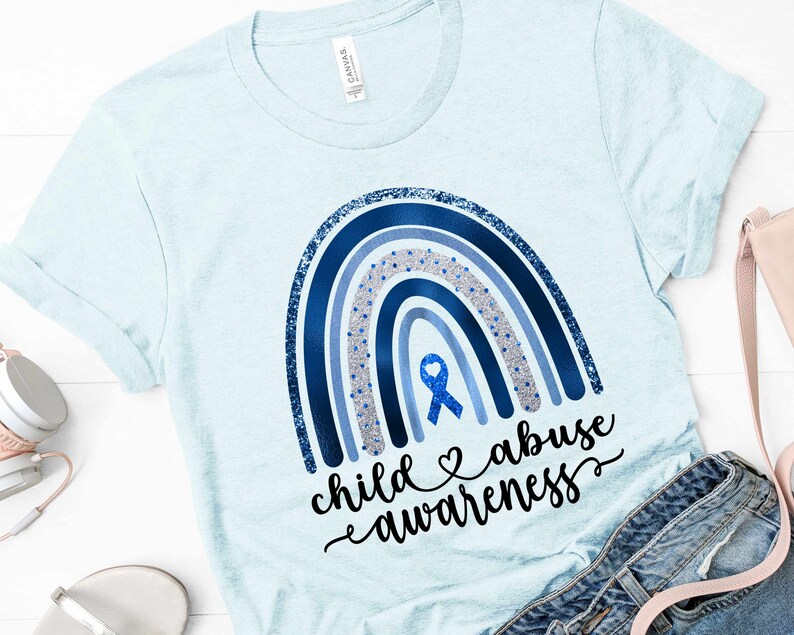 Child Abuse Awareness Boho Rainbow Blue Ribbon PNG Sublimation Watercolor Waterslide Clipart Social Worker Foster Parent image 2