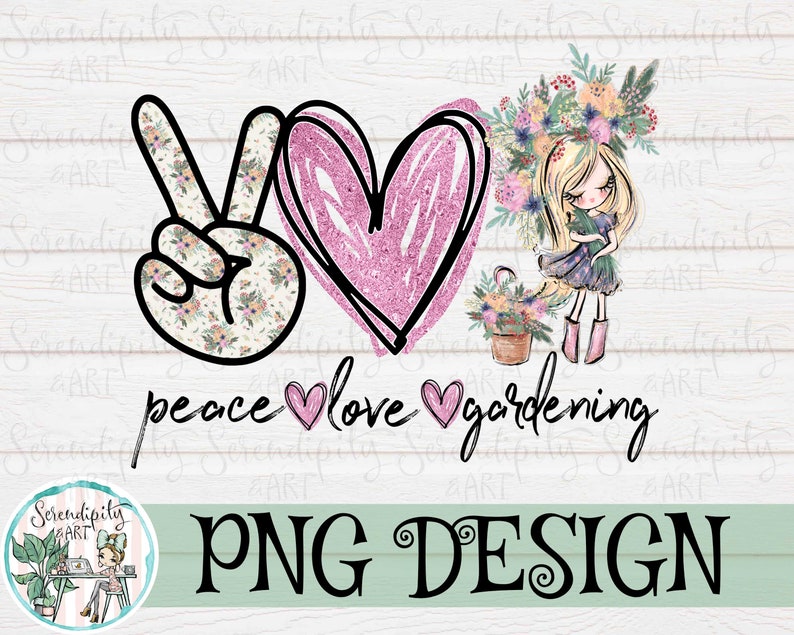 Spring Sublimation Planner Sticker Flowers Peace Love Gardening Glitter Clipart Digital Download Waterslide Plant Lover