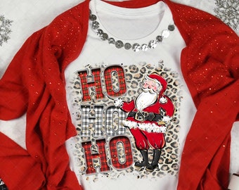 Ho Ho Ho - Santa 1 - Leopard Print - Marquee Letters - PNG - Sublimation or Print - Digital Download - Grunge Christmas Design