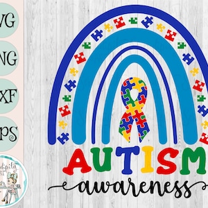 Consciência do autismo - Boho Rainbow - Azul - Peça do quebra-cabeça - svg - png - dxf - eps - Arquivo cortado - Fita de conscientização do quebra-cabeça - Use azul para o autismo