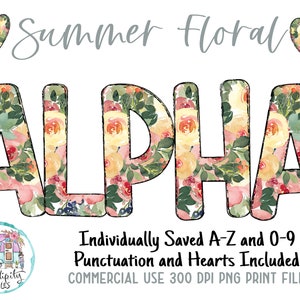 Summer Floral Doodle Alphabet 8 - Flowers PNG Letters and Numbers - Floral Sublimation Design - Hand Drawn Letters PNG - Commercial Use