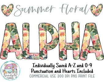 Summer Floral Doodle Alphabet 8 - Flowers PNG Letters and Numbers - Floral Sublimation Design - Hand Drawn Letters PNG - Commercial Use