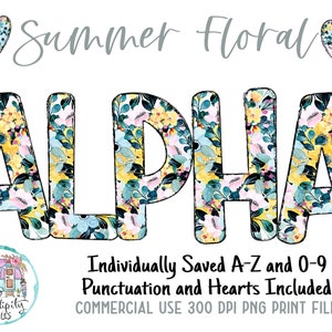 Summer Floral Doodle Alphabet 6 - Flowers PNG Letters and Numbers - Floral Sublimation Design - Hand Drawn Letters PNG - Commercial Use