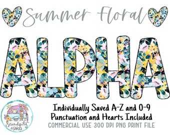Summer Floral Doodle Alphabet 6 - Flowers PNG Letters and Numbers - Floral Sublimation Design - Hand Drawn Letters PNG - Commercial Use