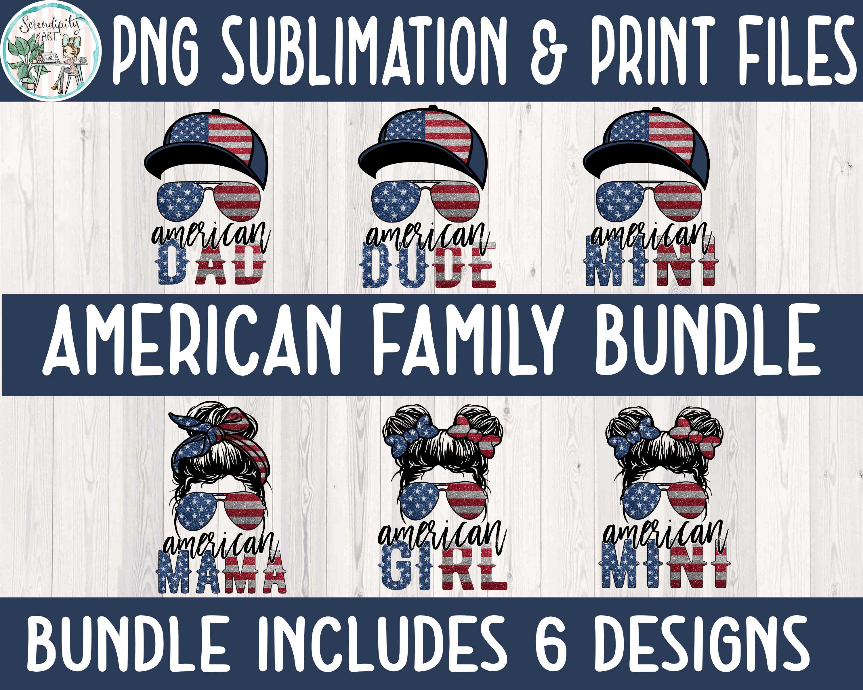 Glitter American Family - Mama - Mini - Girl Messy Bun - Dad - Dude -…