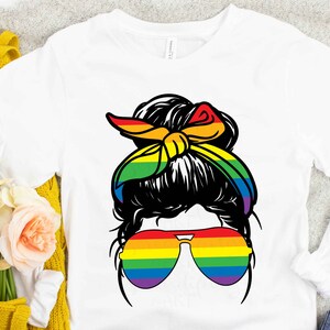 Rainbow Messy Bun with Sunglasses - svg, png, dfx, eps Files for Cutting Machines Cameo Cricut - LGBTQ - Ally - Pride
