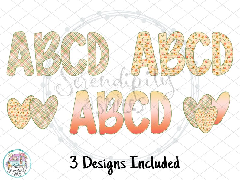 Peaches Doodle Alphabet Bundle 1 - 3 Design Sets - PNG - Sublimation or ...