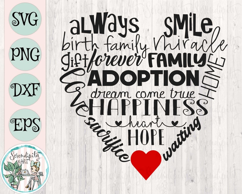 Adoption Words Heart Svg - Png - Dfx - Eps Files for Cutting Machines ...