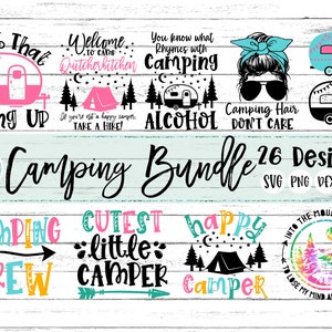 Paquete de camping 1 - svg - png - dxf - eps - Archivos de corte digital - Sublimación - Cute Camper - Camping divertido
