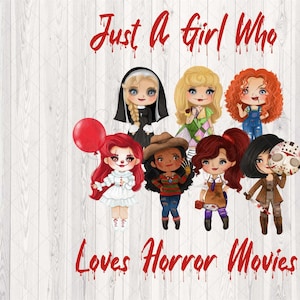 Sólo una chica que ama las películas de terror - Chicas de terror de los años 80 - PNG - Sublimación o impresión - Descarga digital - Halloween - Películas de terror