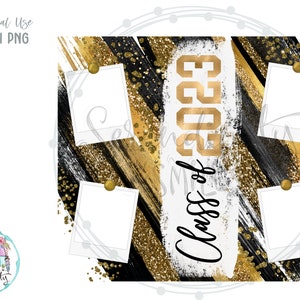 Class of 2023 Graduation Photo Milkyway Glitter 20 oz Skinny Tumbler Template Graduation Tumbler Design Black, White, Gold image 2