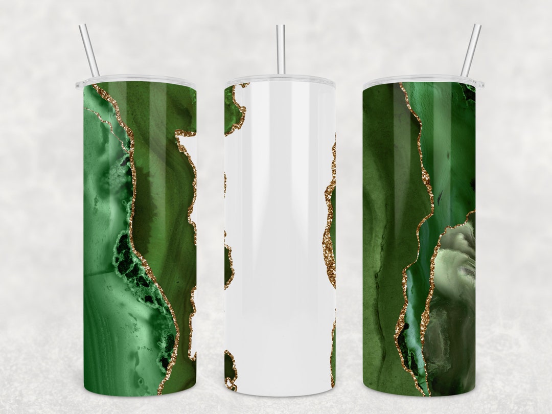 20 Oz Skinny Tumbler Template - Agate Green and Gold Glitter - PNG ...