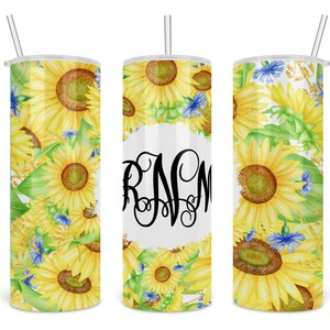 Summer Floral - Add Your Own Text Name Monogram - Sublimation Tumbler Design - 20oz Skinny Tumbler Wraps Templates - PNG Seamless Pattern