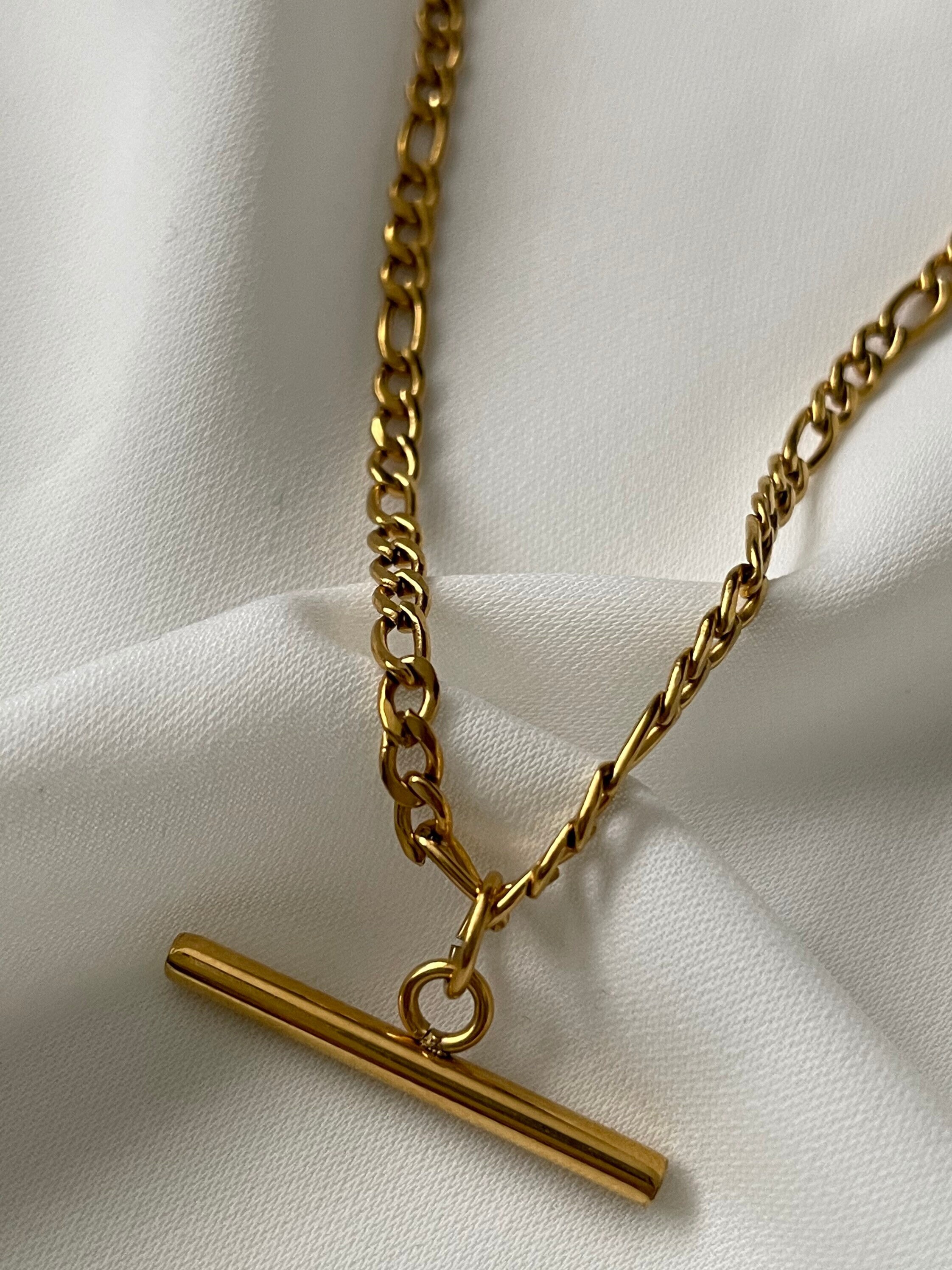 9ct Gold T-Bar Lariat Necklace | Paper Link Figaro – John Ross Jewellers