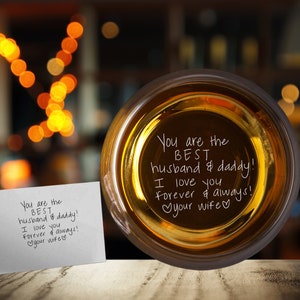 Laser Etched Handwriting on Bottom of Rocks Glass  - Secret Message Rocks Glass - Engrave Your Handwritten Message on Bottom of Rocks Glass