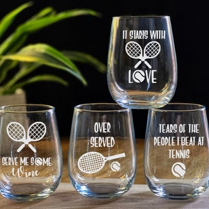 Tennis  Gift - Tennis Wine Glass - Tennis Whiskey Glass - Over Served - Gift for Tennis Player - Laser Engraved