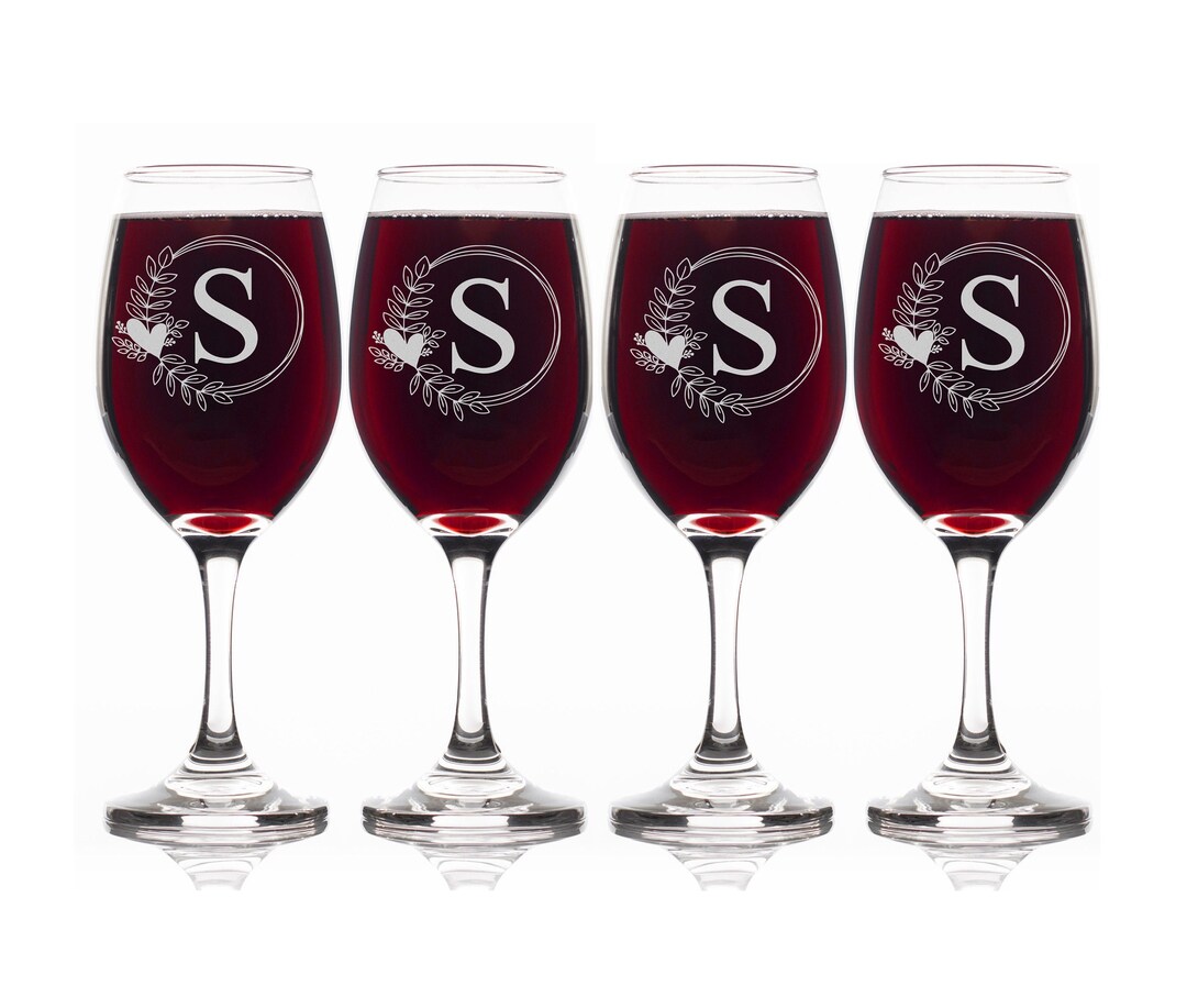 Monogram Set Stemmed Wine Glasses Monogrammed Wine Glass Set Etsy