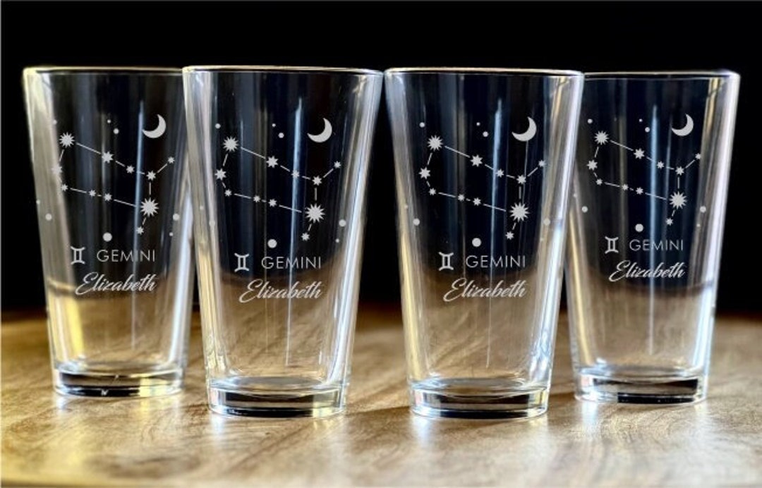 Star Sign Pint Glass Gemini Zodiac Signlaser Engraved Star Etsy