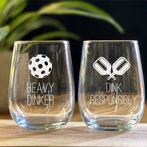 Pickleball Wine Glasses - Pickleball Whiskey Glasses - Pickleball Gift Ideas - Heavy Dinker -Dink Responsibly - Pickleball Queen/King