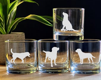 Set of 4 Etched Labrador Whiskey, Wine, Pint Glass - Gift for Lab Owner - Custom Glass gift for Pet Owner - Dishwasher Safe -001