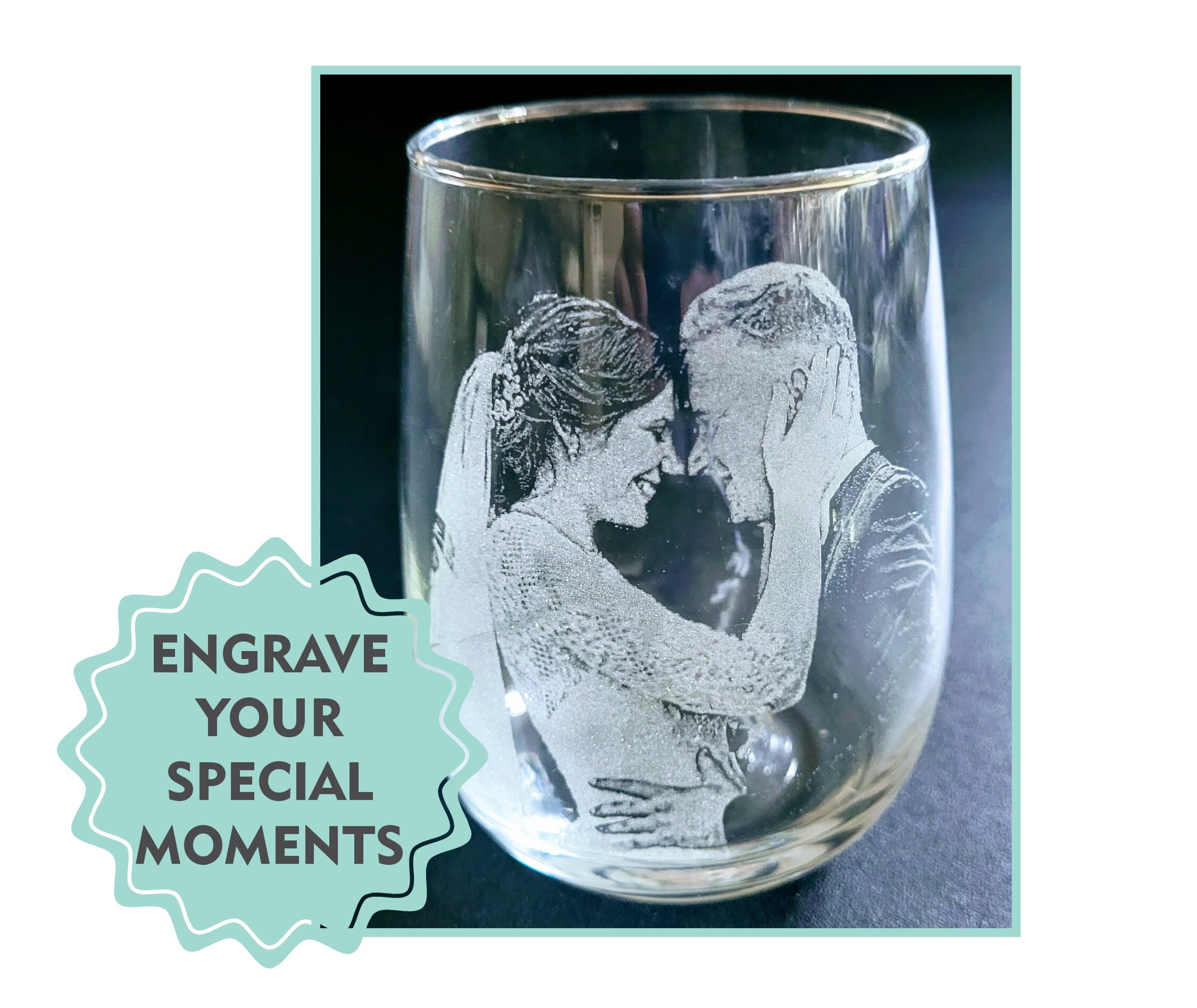 Engraved Photo Stemless Wine Glass Wedding Photo Etched Etsy