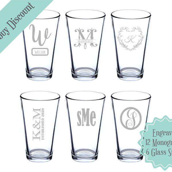 Monogrammed Glass, Laser Engraved Pint Glass, Personalized Glass, Monogram Wine Glass, Wedding Glass, Bridal Gift Glass, Beer Mug, Whiskey