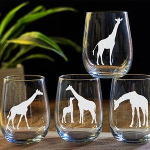 Giraffe Themed Glasses - Laser Engraved - Giraffe Wine Glass - Giraffe Whiskey Glass - Girafee Themed Gift Ideas!