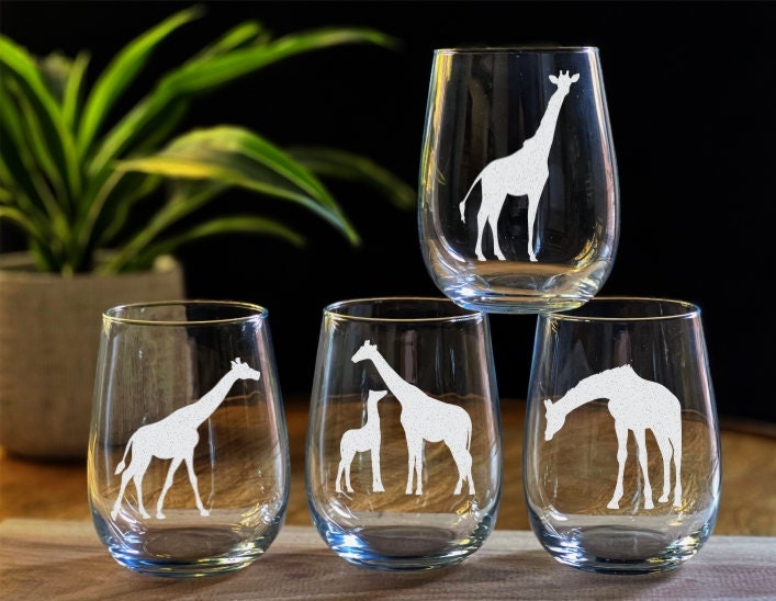 Cute Giraffe Glasses Stemless Wine Glass - Giraffe Gift, Wild